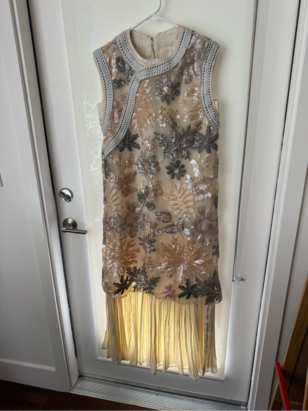 Embellished Beige & Silver Sequin Dress